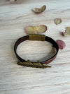Boho Leather Bracelet With Antique Gold Feather and Magnetic Clasp - Bracelet Size 6 1/2