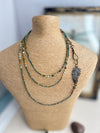 Olive Green Boho Style Crystal Necklace with Turquoise - Featuring a Stunning Leaf Connector