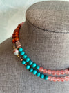 Earthy Boho Necklace Featuring Rose Quartz and Turquoise Semi Precious Stones