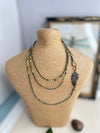 Olive Green Boho Style Crystal Necklace with Turquoise - Featuring a Stunning Leaf Connector