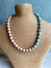18" Necklace Featuring Matte Amazonite Semi Precious Stones & Handmade Wood Beads