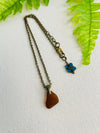 Rich Brown Sea Glass Pendant Necklace with a Lovely Flower Bead