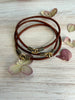Set of 3 - Boho Leather Bracelets With Antique Brass Hook Clasps - Bracelet Size 8 - Large
