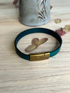Teal Unisex Leather Bracelet With Antique Gold Magnetic Clasp - Bracelet Size 8 1/4 - Large