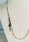 25” Necklace - Features Soft Tan Crystals with Turquoise and Hessonite Semi Precious Stones