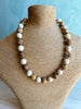 16" to 18" Necklace Featuring Matte Wood Jasper Semi Precious Stones & Natural Finish Wood Beads - Large 12mm Beads