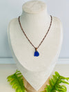 Cobalt Blue Sea Glass Pendant Necklace with a Lovely Leaf Glass Bead