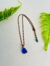 Cobalt Blue Sea Glass Pendant Necklace with a Lovely Leaf Glass Bead