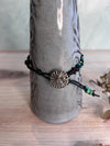 Black Leather Bracelet with Sand Dollar Button - Size 6" to 7 1/2 "