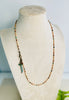 25” Necklace - Features Soft Tan Crystals with Turquoise and Hessonite Semi Precious Stones