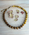 16" to 18 " - Golden Tiger Eye Semi Precious Stones & Natural Finish Wood Beads - 10mm Beads
