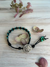Black Leather Bracelet with Sand Dollar Button - Size 6" to 7 1/2 "