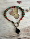 Turquoise & Red Coral Bracelet Featuring a Lovely Lapis Charm - Bracelet Size 7