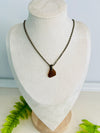 Rich Brown Sea Glass Pendant Necklace with a Lovely Flower Bead