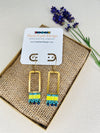 Yellow with Blue Accents Brass Earrings with Japanese Miyuki Beads