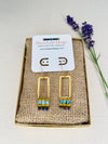 Blue with Ochre Accents Brass Earrings with Japanese Miyuki Beads