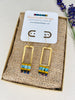 Blue with Ochre Accents Brass Earrings with Japanese Miyuki Beads