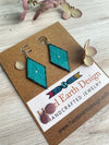 Turquoise Beaded Diamond Shaped Earrings With Sterling Silver Ear Wires