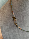 Green Boho Style Crystal Necklace with Turquoise - Featuring a Lovely Bird Charm