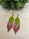 Chartreuse Bohemian Style Earrings With Cranberry and Gold Accents - Made with Japanese and Czech Seed Beads