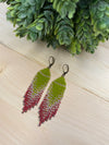 Chartreuse Bohemian Style Earrings With Cranberry and Gold Accents - Made with Japanese and Czech Seed Beads