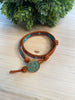 Boho Leather Wrap Bracelet with a Lovely Teal and Gold Floral Button - Size 6" to 7"