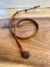 Boho Leather Wrap Bracelet in Rust Brown with a Heart Brass Button - Size 6" to 7"