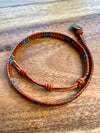 Boho Leather Wrap Bracelet in Rust Brown with a Heart Brass Button - Size 6" to 7"