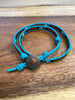 Boho Teal Cotton Cord Double Wrap Bracelet With a Copper Heart Button - Size 7" to 8"