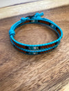 Boho Teal Cotton Cord Double Wrap Bracelet With a Copper Heart Button - Size 7" to 8"