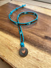 Boho Teal Cotton Cord Double Wrap Bracelet With a Copper Heart Button - Size 7" to 8"