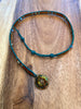 Boho Teal Leather Double Wrap Bracelet with a Beautiful Floral Glass Button - Size 6" to 7"