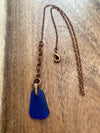 Cobalt Blue Hand Drilled Sea Glass Pendant Necklace