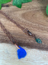 Cobalt Blue Sea Glass Pendant Necklace With a Leaf Charm