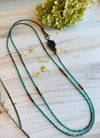 Teal Boho Style Crystal Necklace with Turquoise and Hessonite Semi Precious Stones- Featuring a Stunning Leaf Connector
