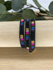 Boho Black Leather Triple Wrap Bracelet with Colourful Glass Seed Beads Size 6" to 7"