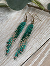 Emerald Green Narrow Boho Style Fringe Earrings
