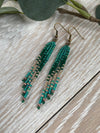Emerald Green Narrow Boho Style Fringe Earrings