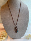 Dark Brown Faux Suede Bohemian Style Necklace with Handmade Tassel and Charms