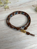 Boho Leather Wrap Bracelet with a Tree of Life button  - Size 7 to 8"