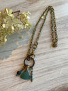 Blueish Green Sea Glass Necklace with Crystals and Semi Precious Stones