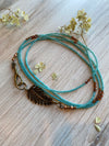 Aqua Boho Style Crystal Necklace Hessonite Semi Precious Stones- Featuring a Stunning Leaf Connector