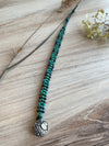 Teal Leather Bracelet with a Silver Heart Button - Size 6" to 7"