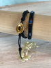 Boho Black Leather Wrap Bracelet with a Gold Button