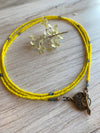 Bright Yellow Crystal Necklace With London Blue Topaz Semi Precious Stones - Featuring a Beautiful Boho Clasp