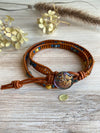 Boho Leather Wrap Bracelet with a Beautiful Czech Glass Button - Size 7 to 8"