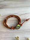 Boho Leather Wrap Bracelet with a Beautiful Czech Glass Button - Size 6 to 7"