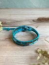 Boho Teal Cotton Cord Double Wrap Bracelet With a Copper Heart Button - Size 6" to 7"