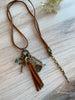 Rusty brown Faux Suede Bohemian Style Necklace with Handmade Tassel and Charms