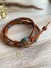 Boho Leather Wrap Bracelet with a Beautiful Czech Glass Button - Size 7 to 8"